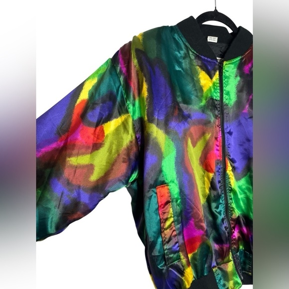 Vintage 80s Psychedelic Artsy Multicolor Bomber Jacket Power Gear OS - Picture 2 of 10